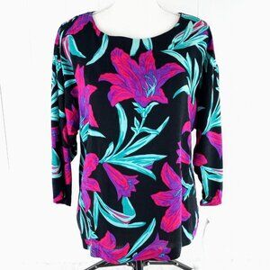 Vintage 1990s Funky Bright Lilies Blouse 3/4 Sleeve Size 12 NWT Made In USA
